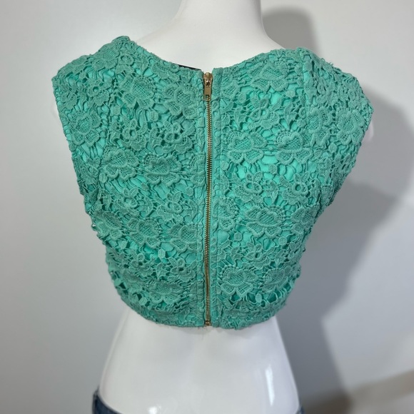 NWT VA VA.VOOM HOT MIAMI STYLE LACE GREEN turquoise CROPPED back zipper size L - Picture 6 of 8